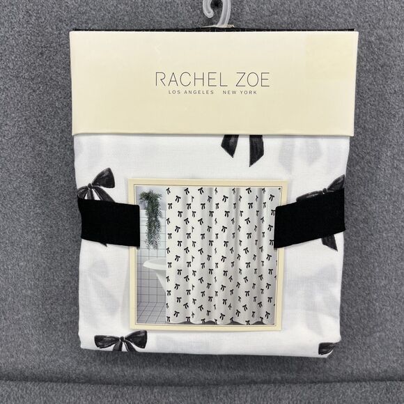 Rachel Zoe Shower Curtain White Black Bows Fabric 72" x 72" - Picture 1 of 12